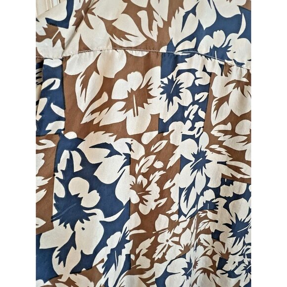 Lord &Taylor Men's XL Silk Hawaiian Camp Shirt Button Down Floral Blue Brown - Picture 5 of 12